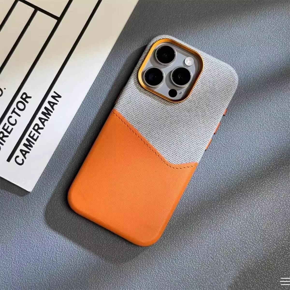 Sleek Dual Tone Card Holder Orange Case iPhone 16 Pro Max ObjectKart