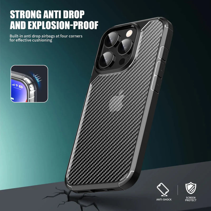 Carbon Fiber Texture Shockproof & Rugged Case - iPhone 16 Pro Max ObjectKart